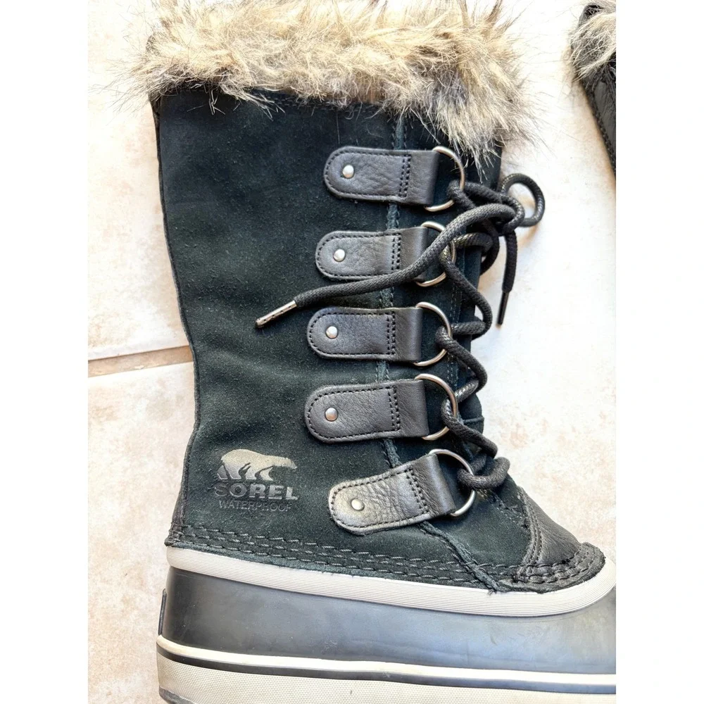 Sorel Joan of Arctic Black Waterproof Winter Snow Boots Faux Fur Trim Size‎ 9